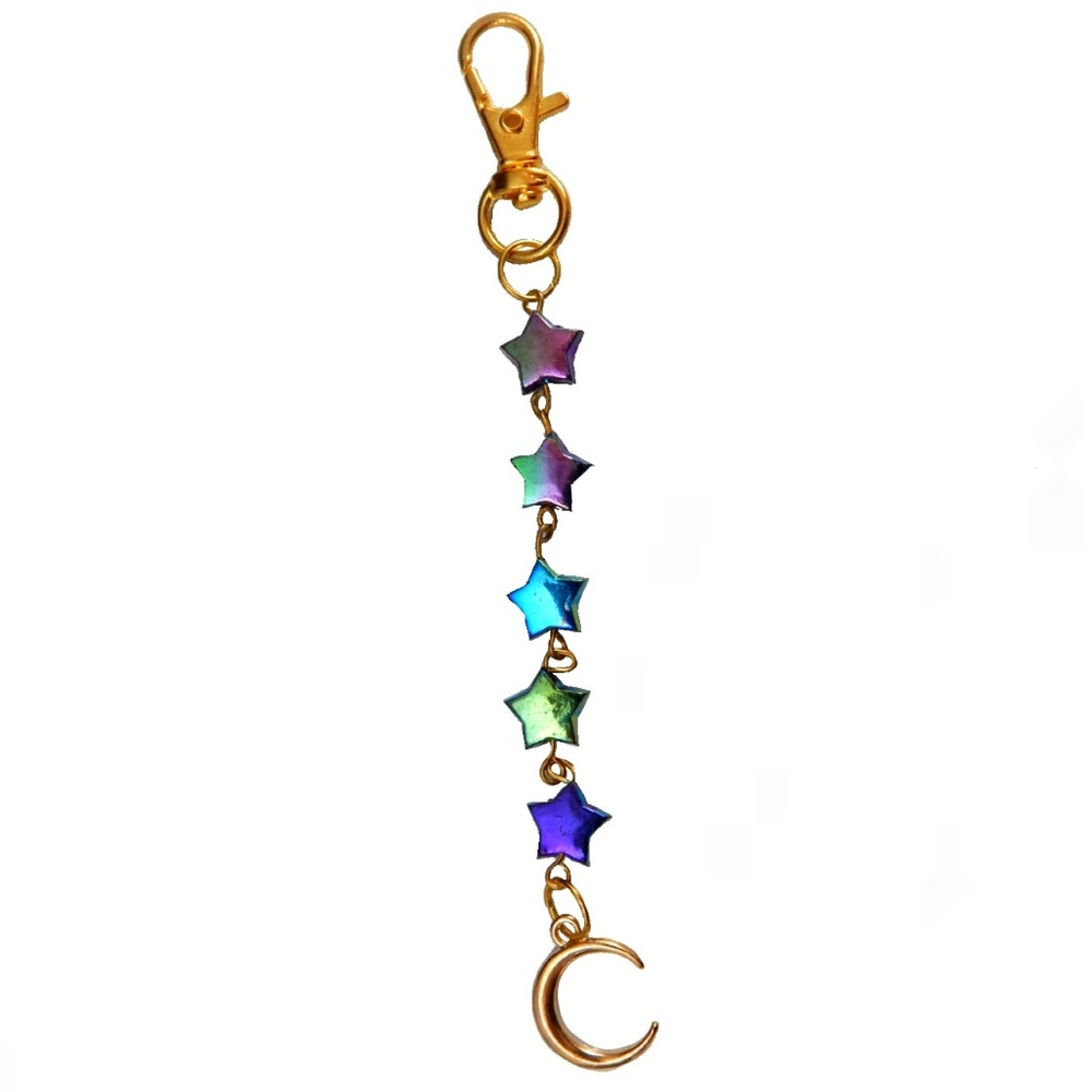 Kawaii Black Iridescent Star Beaded Keychain Purse